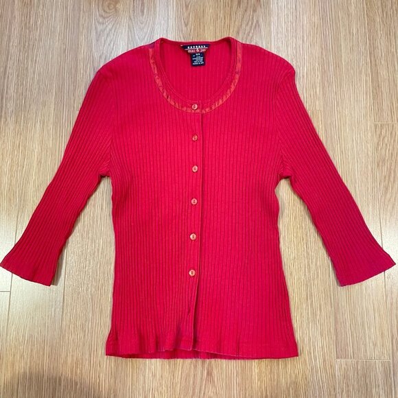 Vintage Mac & Jac Red 3/4 Sleeve Button-Up Cardigan - M - Picture 4 of 11